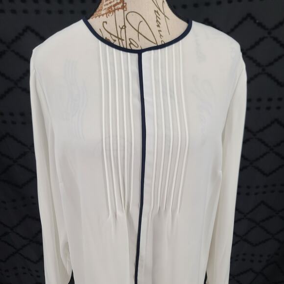 Hobbs London Rhianna blouse in white w/navy piping Size 10 Minimalistic Corpcore - Picture 4 of 10